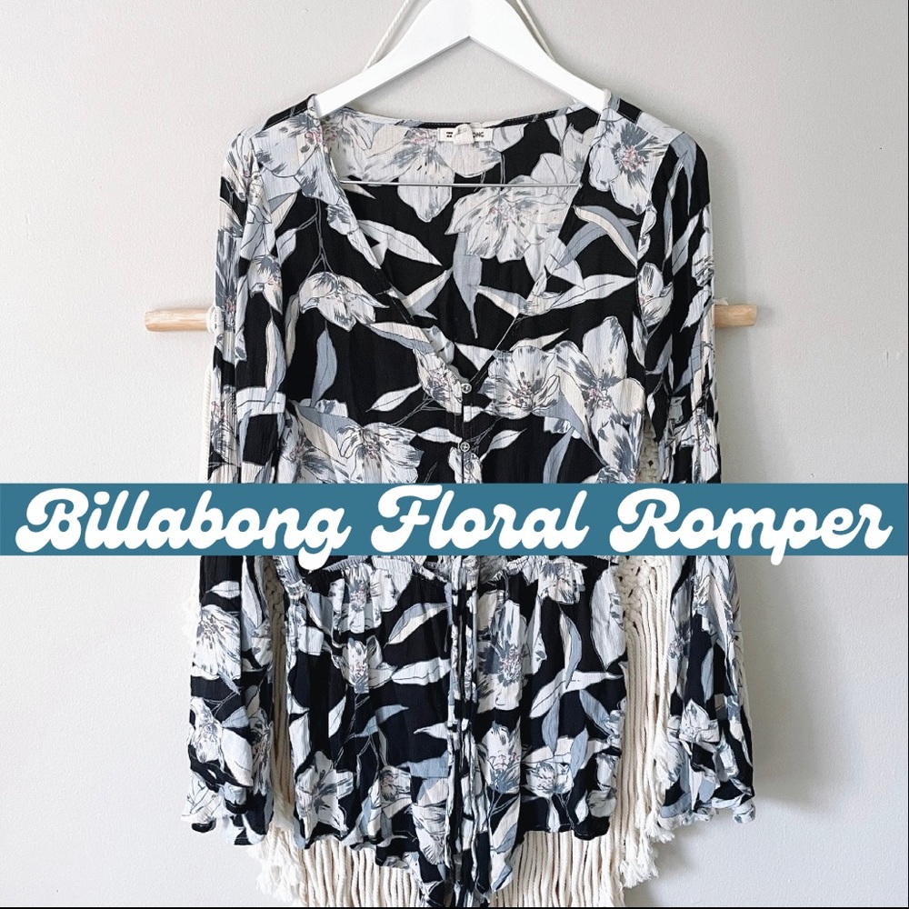 Billabong Sittin’ Pretty Floral Bell Sleeve Romper - Picture 1 of 4
